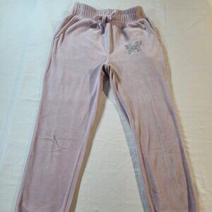 Estella Tweed Girls Pink Fleece Joggers Rhinestone Butterfly Lounge Pants M